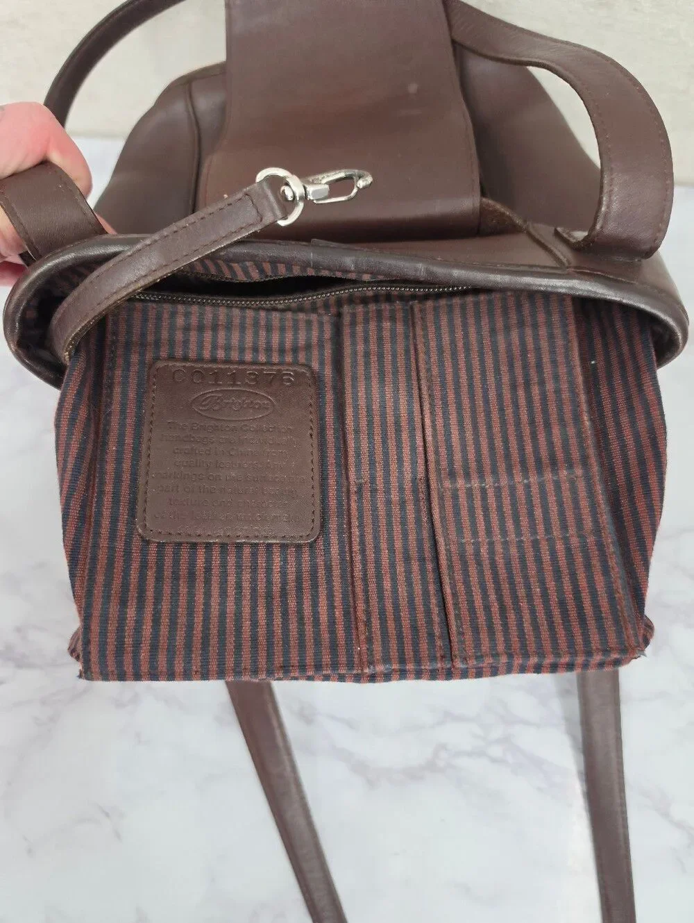 Brighton Vintage Leather Basket Weave Brown Croc-Accent Woven Tote Shoulder Bag